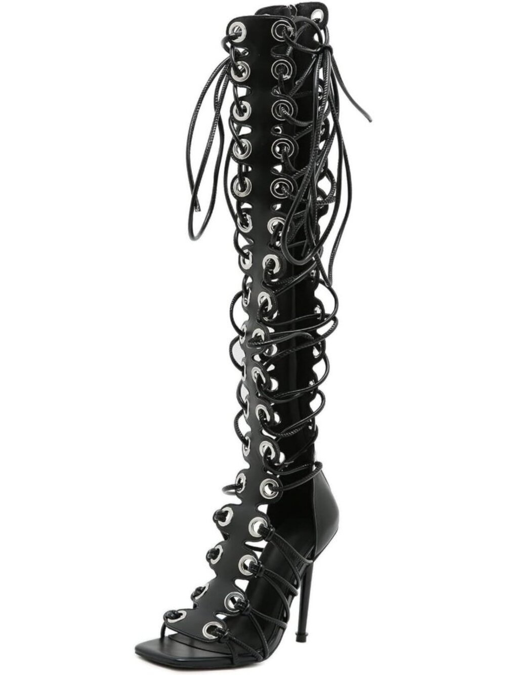 Chic Peep Toe Gladiator Sandals - Cut-Outs, Lace Up, High Heel, Summer Booties